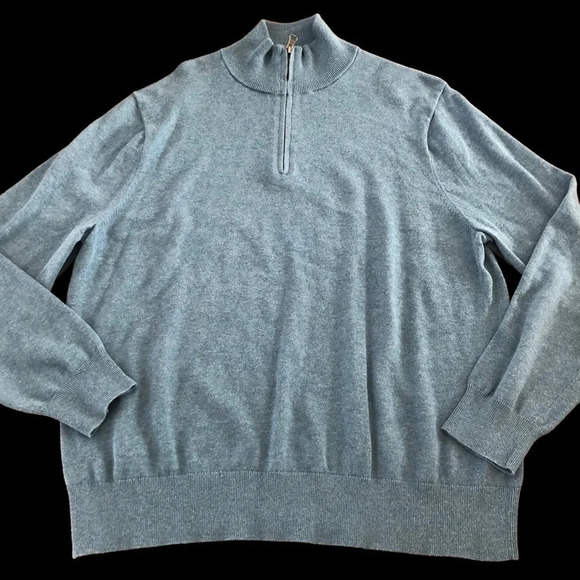 J Crew Factory Mens XL Bundle 2 Cotton Sweaters Quarter Zip Crewneck Blue Tan - Picture 4 of 4